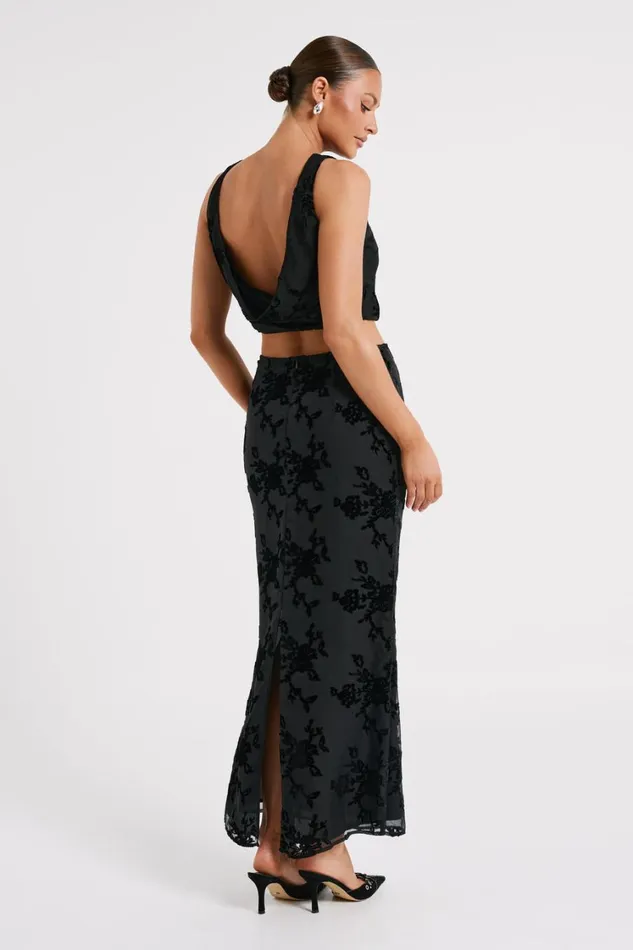 Women Meshki Bottoms Mona Burnout Velvet Maxi Skirt 8211 Black