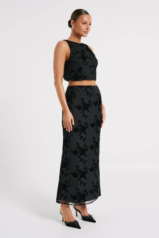 Women Meshki Bottoms Mona Burnout Velvet Maxi Skirt 8211 Black