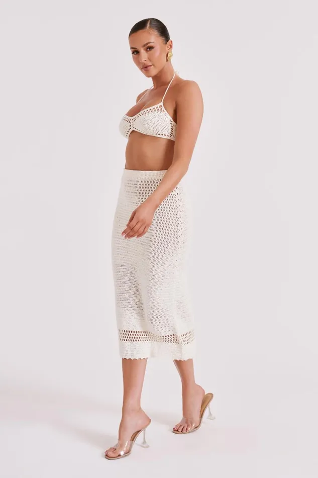 Women Meshki Bottoms Paris Crochet Midi Skirt 8211 Ivory