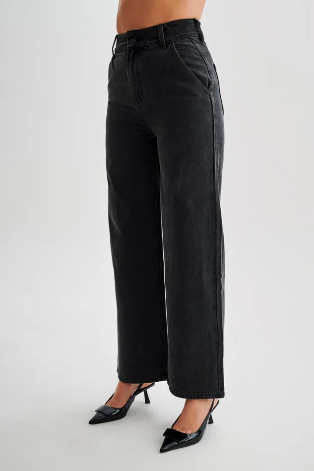 Women Meshki Bottoms Roxy Wide Leg High Waist Denim Jeans 8211 Washed Black