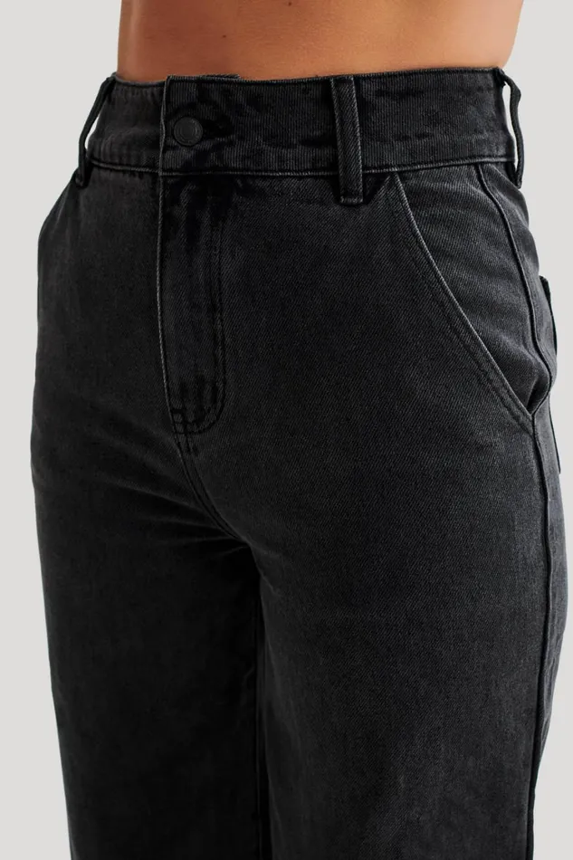 Women Meshki Bottoms Roxy Wide Leg High Waist Denim Jeans 8211 Washed Black