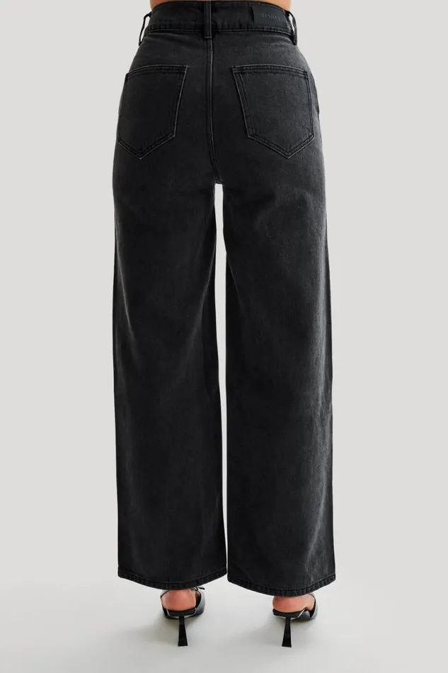 Women Meshki Bottoms Roxy Wide Leg High Waist Denim Jeans 8211 Washed Black