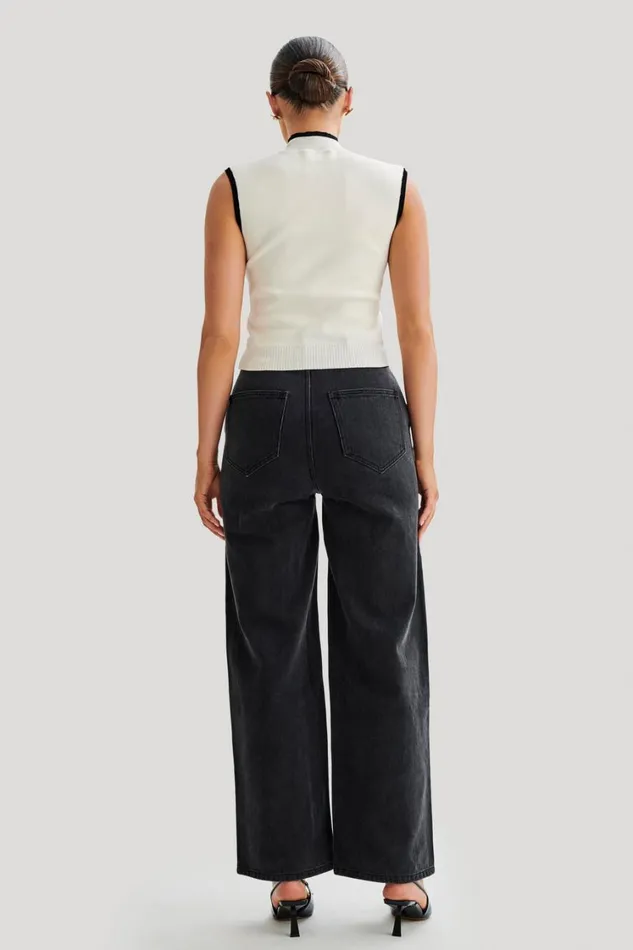 Women Meshki Bottoms Roxy Wide Leg High Waist Denim Jeans 8211 Washed Black