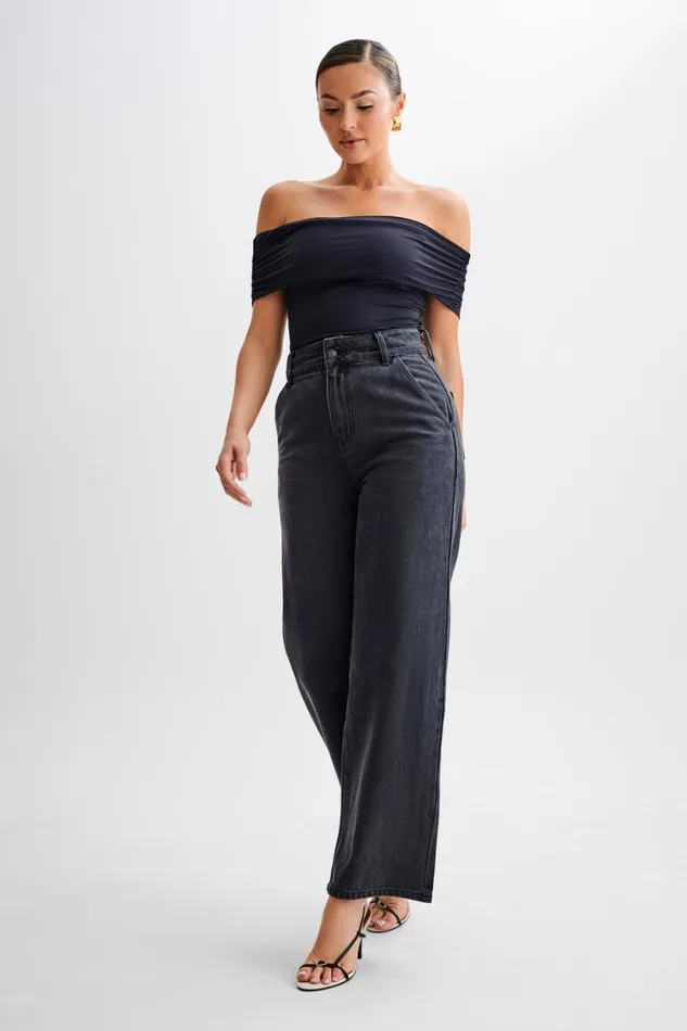 Women Meshki Bottoms Roxy Wide Leg High Waist Denim Jeans 8211 Washed Black