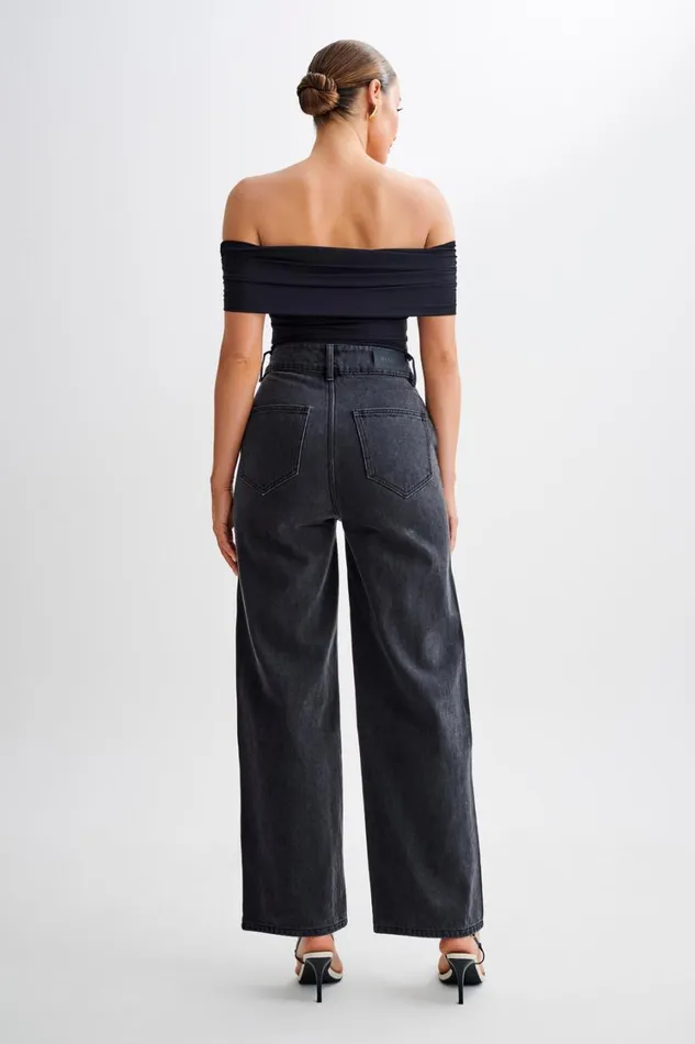 Women Meshki Bottoms Roxy Wide Leg High Waist Denim Jeans 8211 Washed Black