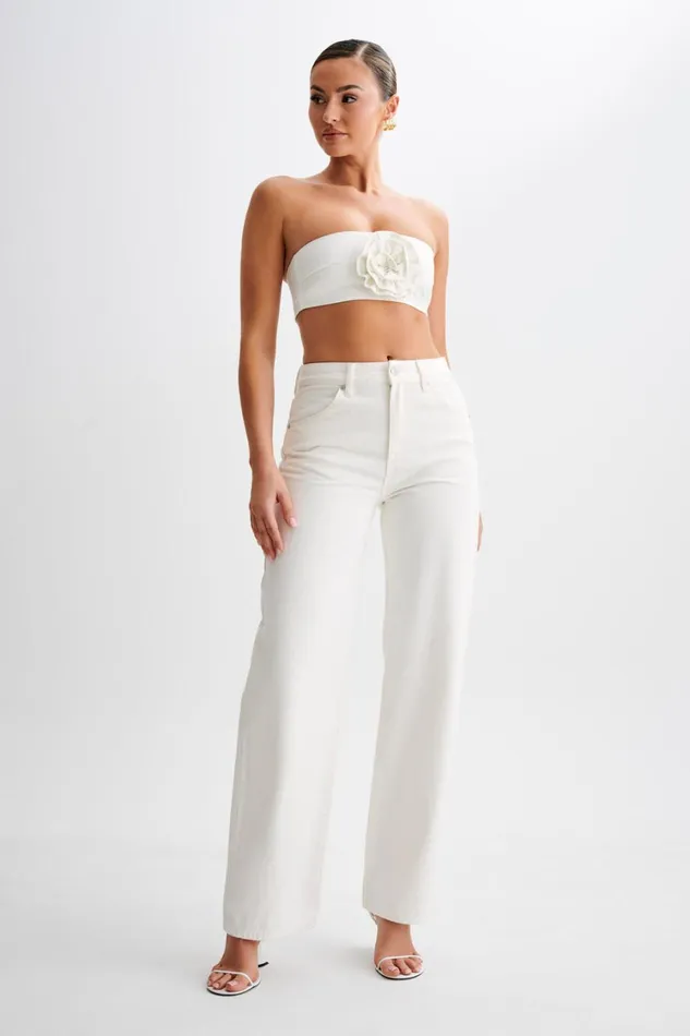 Women Meshki Bottoms Roxy Wide Leg High Waist Denim Jeans 8211 White