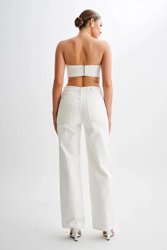 Women Meshki Bottoms Roxy Wide Leg High Waist Denim Jeans 8211 White