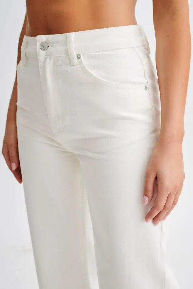 Women Meshki Bottoms Roxy Wide Leg High Waist Denim Jeans 8211 White