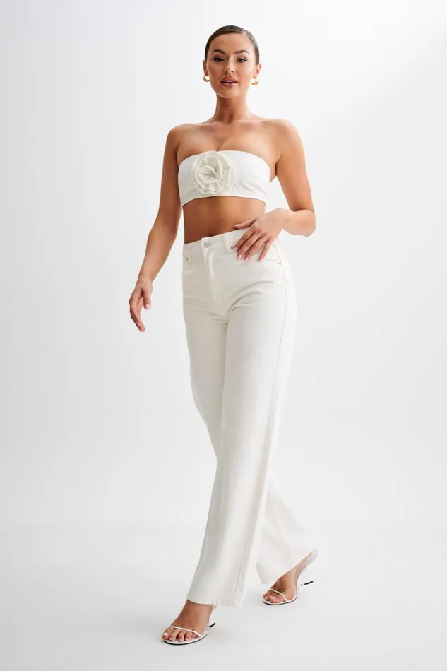 Women Meshki Bottoms Roxy Wide Leg High Waist Denim Jeans 8211 White