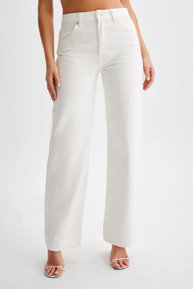 Women Meshki Bottoms Roxy Wide Leg High Waist Denim Jeans 8211 White