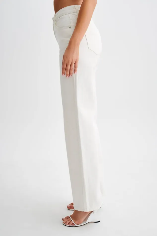 Women Meshki Bottoms Roxy Wide Leg High Waist Denim Jeans 8211 White