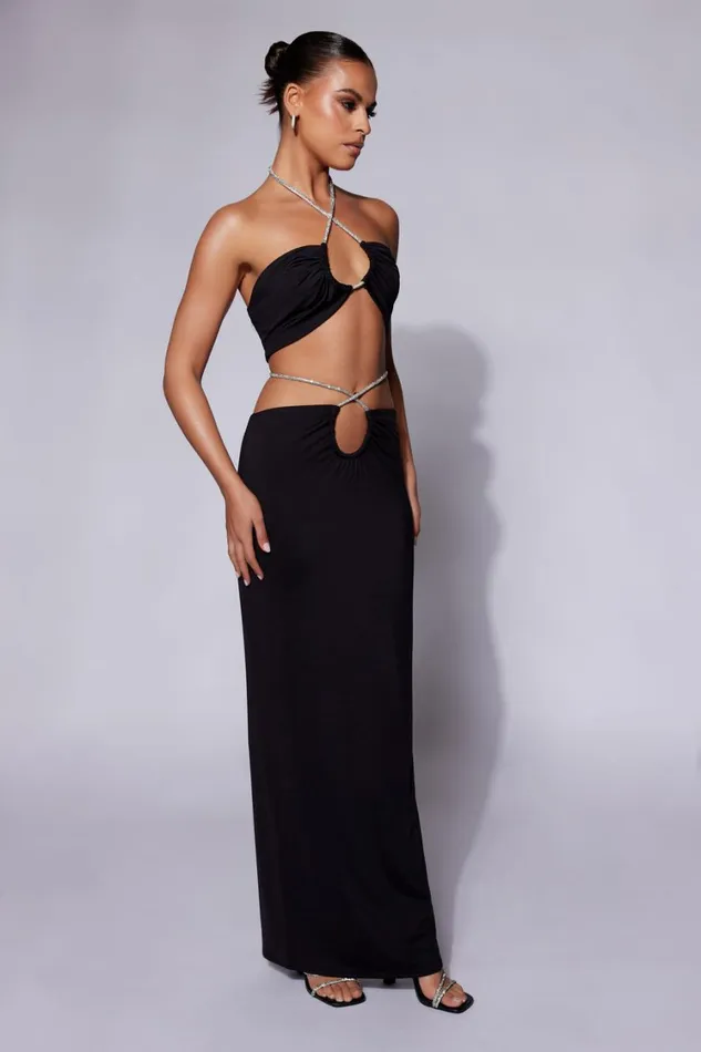 Women Meshki Bottoms Ruby Diamante Rope Ruched Maxi Skirt 8211 Black Women Meshki Bottoms Ruby Diamante Rope Ruched Maxi Skirt 8211 Black