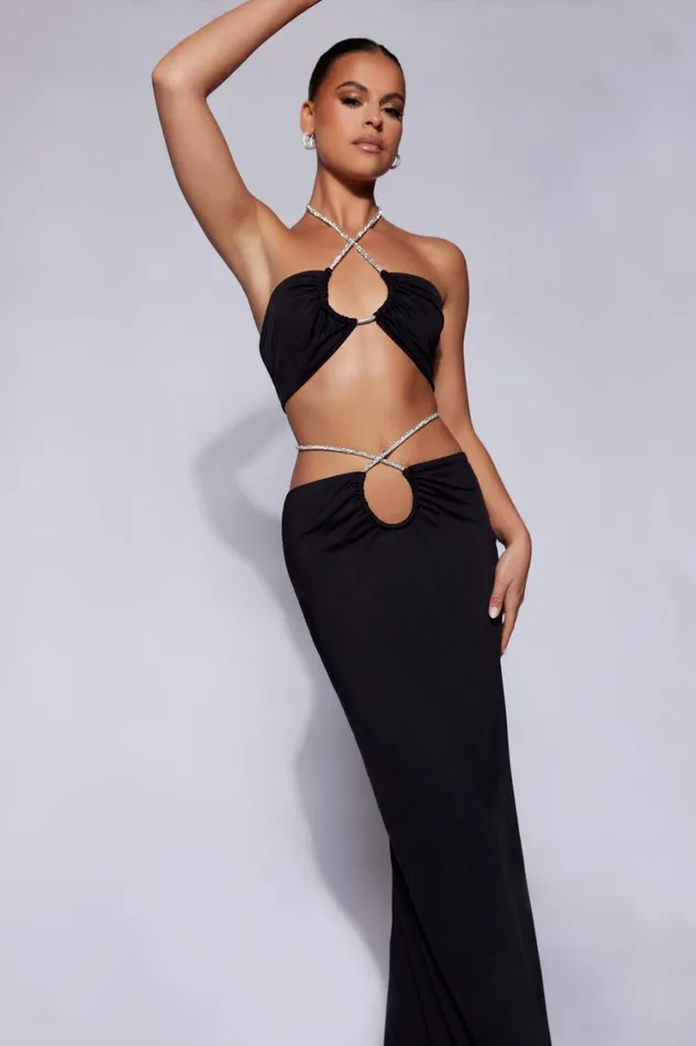 Women Meshki Bottoms Ruby Diamante Rope Ruched Maxi Skirt 8211 Black Women Meshki Bottoms Ruby Diamante Rope Ruched Maxi Skirt 8211 Black