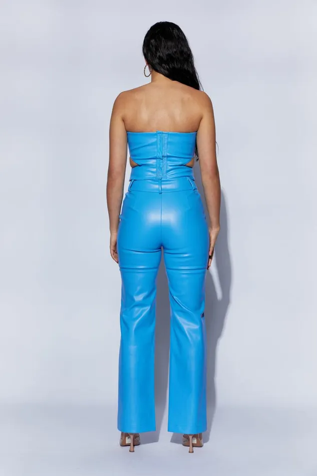 Women Meshki Bottoms Sima Faux Leather High Waist Pants 8211 Azure Blue Women Meshki Bottoms Sima Faux Leather High Waist Pants 8211 Azure Blue
