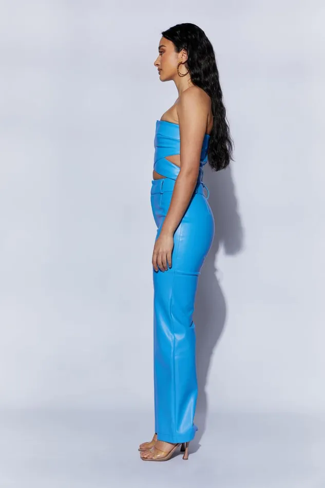 Women Meshki Bottoms Sima Faux Leather High Waist Pants 8211 Azure Blue Women Meshki Bottoms Sima Faux Leather High Waist Pants 8211 Azure Blue