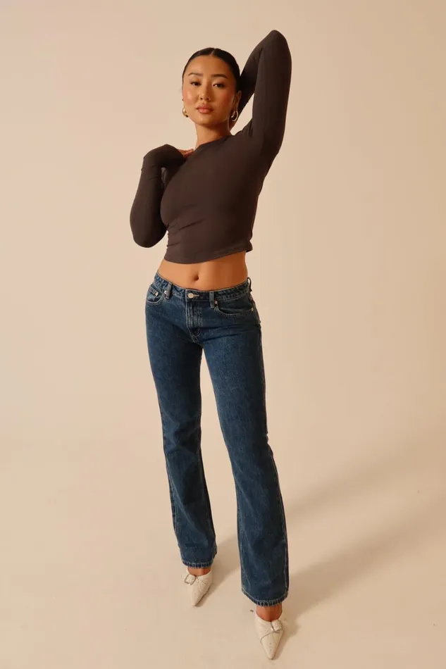 Women Meshki Bottoms Stephy Low Rise Straight Leg Denim Jean 8211 Dark Blue