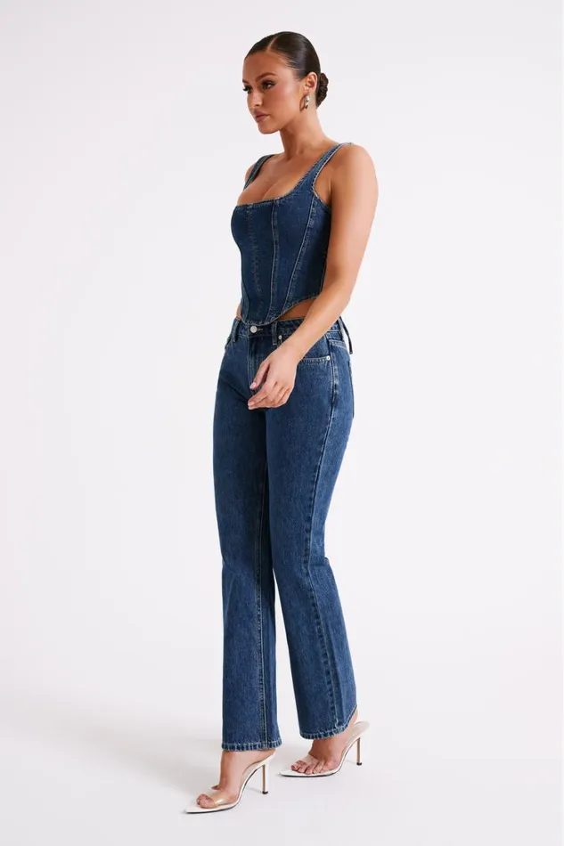 Women Meshki Bottoms Stephy Low Rise Straight Leg Denim Jean 8211 Dark Blue