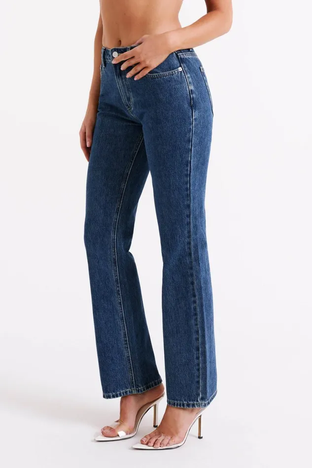 Women Meshki Bottoms Stephy Low Rise Straight Leg Denim Jean 8211 Dark Blue