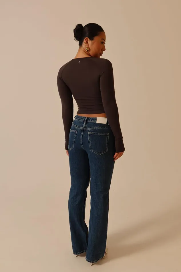 Women Meshki Bottoms Stephy Low Rise Straight Leg Denim Jean 8211 Dark Blue
