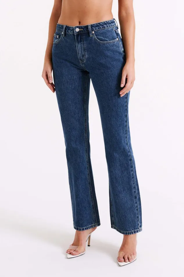 Women Meshki Bottoms Stephy Low Rise Straight Leg Denim Jean 8211 Dark Blue