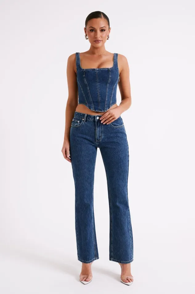 Women Meshki Bottoms Stephy Low Rise Straight Leg Denim Jean 8211 Dark Blue