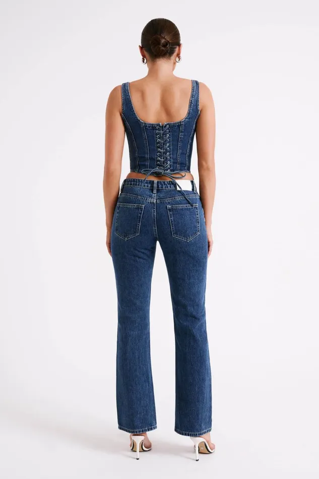 Women Meshki Bottoms Stephy Low Rise Straight Leg Denim Jean 8211 Dark Blue