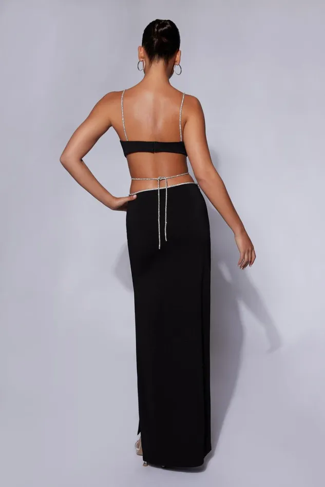 Women Meshki Bottoms Sweeney Diamante Maxi Skirt With Split 8211 Black Women Meshki Bottoms Sweeney Diamante Maxi Skirt With Split 8211 Black