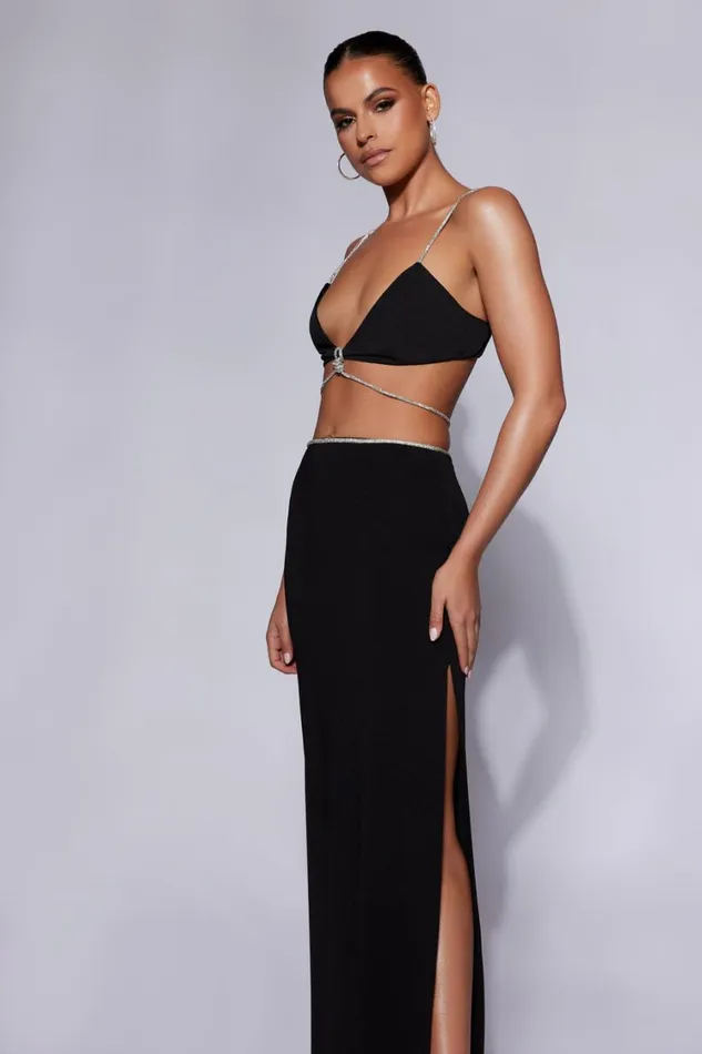 Women Meshki Bottoms Sweeney Diamante Maxi Skirt With Split 8211 Black Women Meshki Bottoms Sweeney Diamante Maxi Skirt With Split 8211 Black