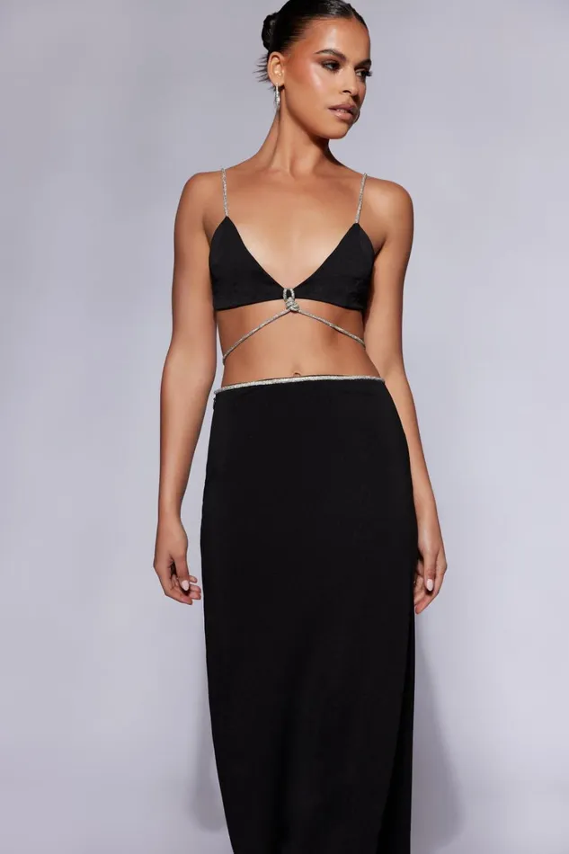 Women Meshki Bottoms Sweeney Diamante Maxi Skirt With Split 8211 Black Women Meshki Bottoms Sweeney Diamante Maxi Skirt With Split 8211 Black