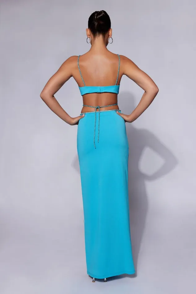 Women Meshki Bottoms Sweeney Diamante Maxi Skirt With Split 8211 Cyan Blue Women Meshki Bottoms Sweeney Diamante Maxi Skirt With Split 8211 Cyan Blue