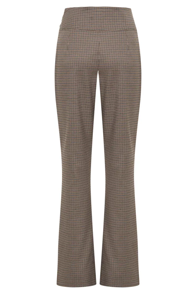 Women Meshki Bottoms Sweeney Mid Rise Buckle Straight Leg Pant 8211 Tan Check