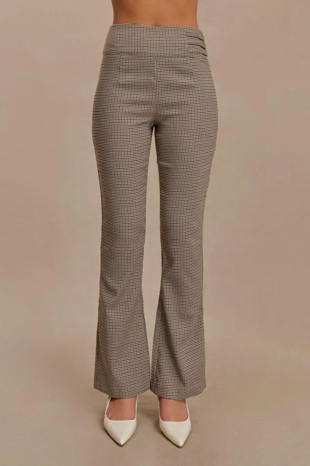 Women Meshki Bottoms Sweeney Mid Rise Buckle Straight Leg Pant 8211 Tan Check