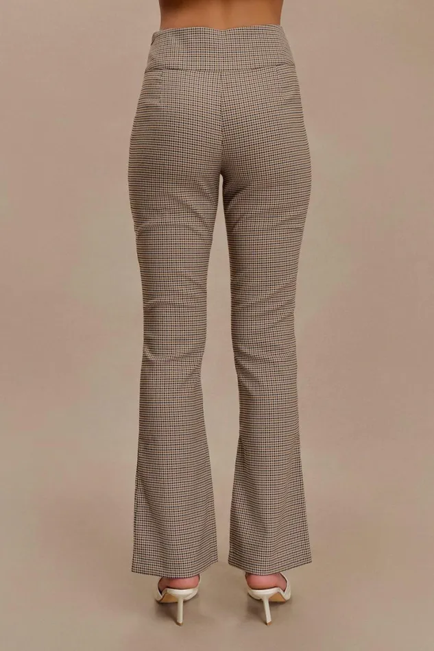 Women Meshki Bottoms Sweeney Mid Rise Buckle Straight Leg Pant 8211 Tan Check