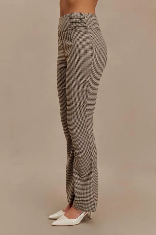Women Meshki Bottoms Sweeney Mid Rise Buckle Straight Leg Pant 8211 Tan Check