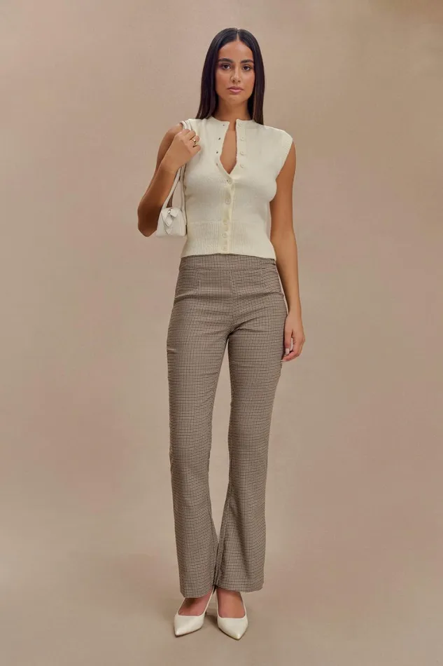 Women Meshki Bottoms Sweeney Mid Rise Buckle Straight Leg Pant 8211 Tan Check