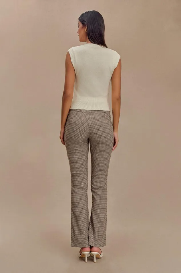 Women Meshki Bottoms Sweeney Mid Rise Buckle Straight Leg Pant 8211 Tan Check