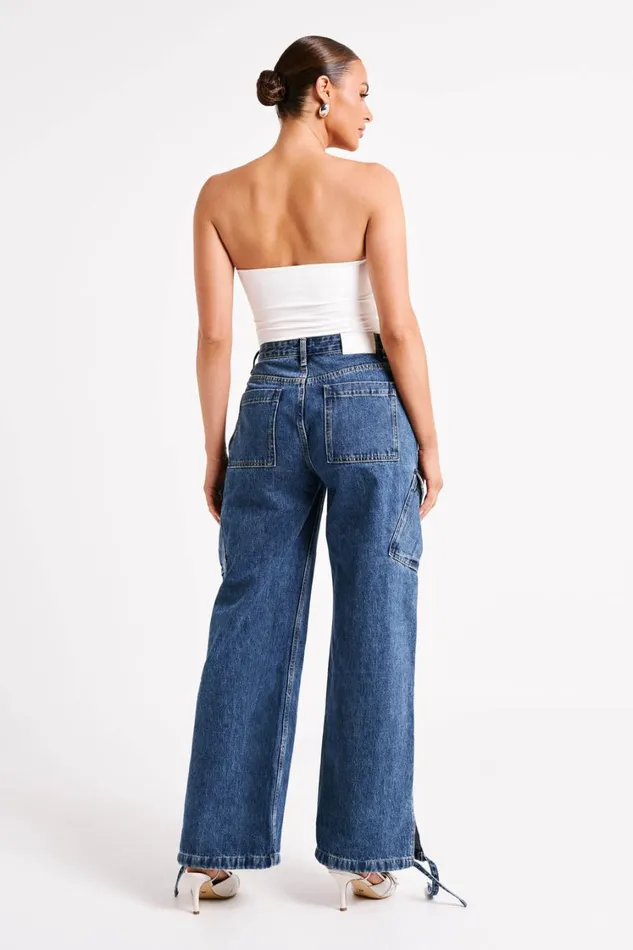 Women Meshki Bottoms Thelma Relaxed Denim Cargo Pants 8211 Dark Blue