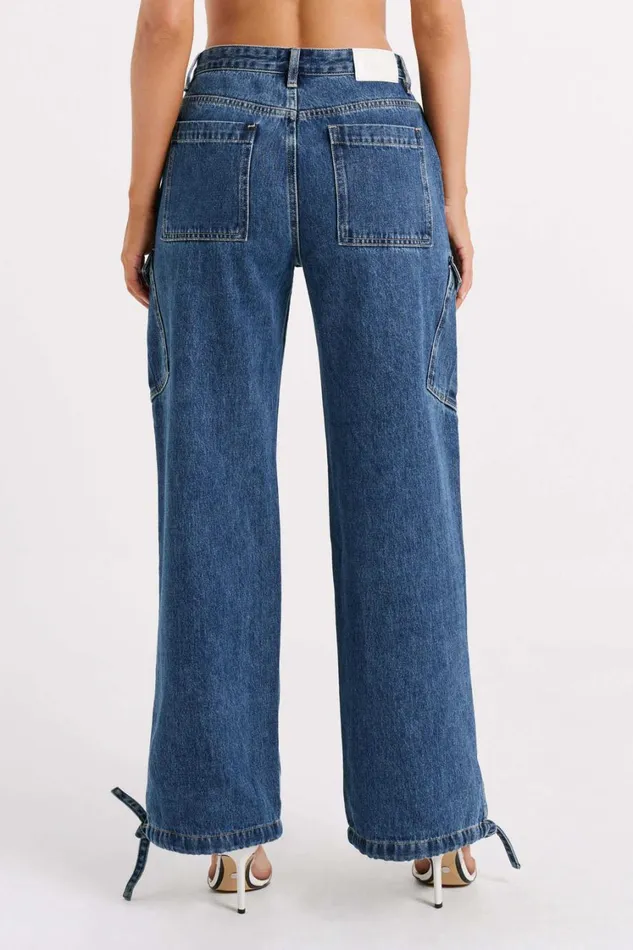 Women Meshki Bottoms Thelma Relaxed Denim Cargo Pants 8211 Dark Blue