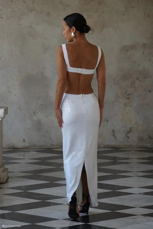 Women Meshki Dresses Adoria Sequin Cut Out Maxi Dress 8211 White