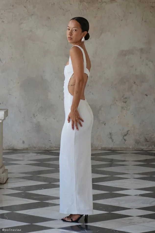 Women Meshki Dresses Adoria Sequin Cut Out Maxi Dress 8211 White