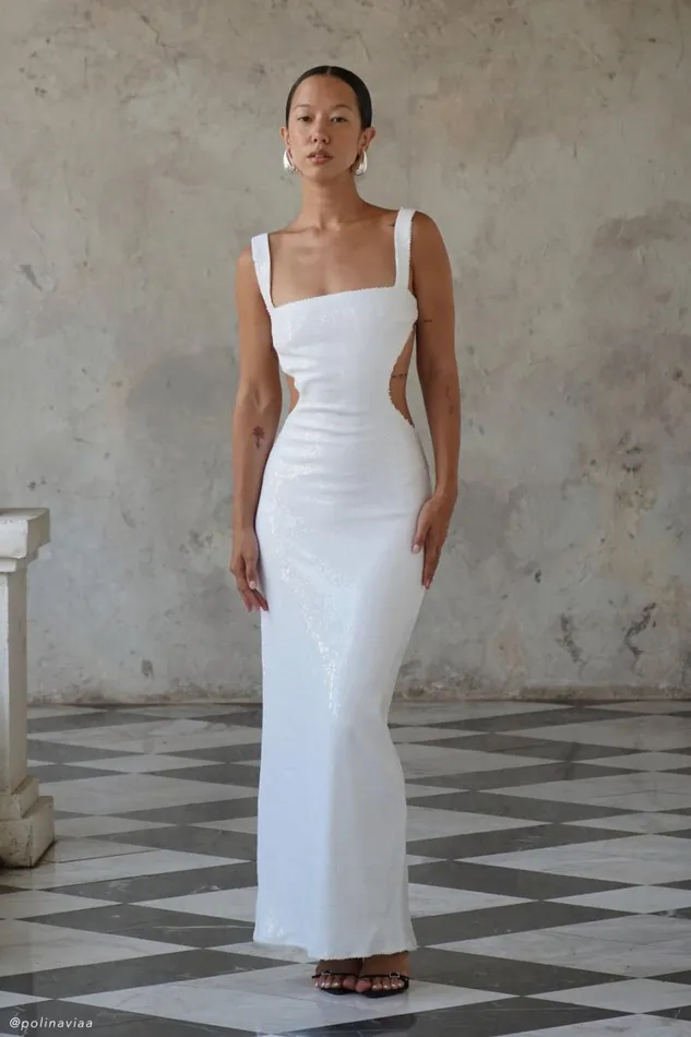 Women Meshki Dresses Adoria Sequin Cut Out Maxi Dress 8211 White