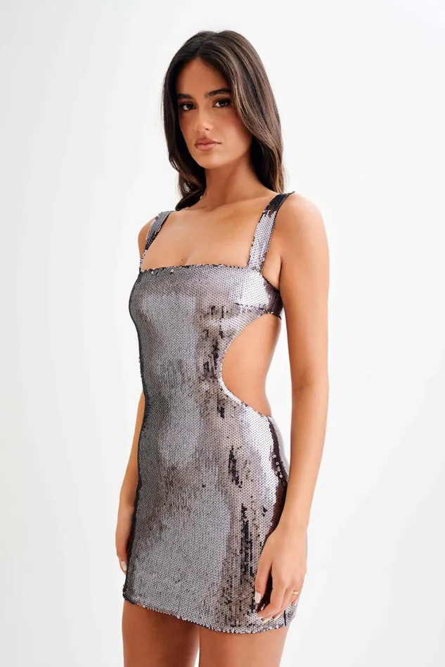 Women Meshki Dresses Adoria Sequin Cut Out Mini Dress 8211 Charcoal
