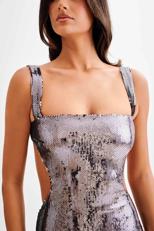 Women Meshki Dresses Adoria Sequin Cut Out Mini Dress 8211 Charcoal