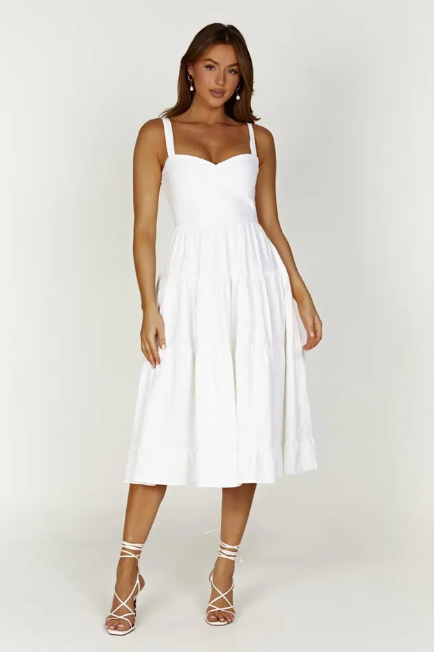 Women Meshki Dresses Adriana Linen Midi Dress 8211 White