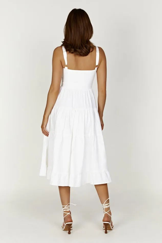 Women Meshki Dresses Adriana Linen Midi Dress 8211 White
