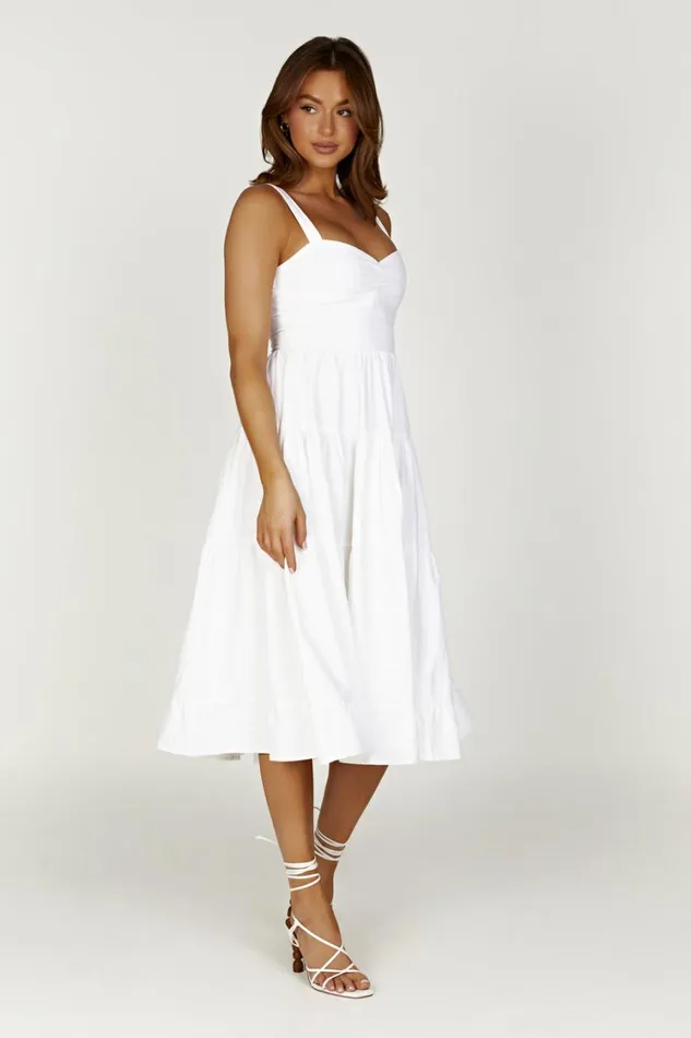Women Meshki Dresses Adriana Linen Midi Dress 8211 White