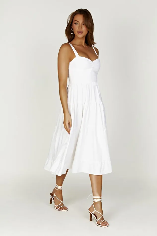 Women Meshki Dresses Adriana Linen Midi Dress 8211 White