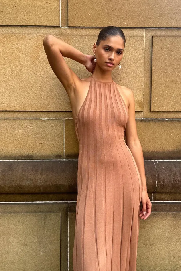 Women Meshki Dresses Adrienne Halter Neck Midi Dress 8211 Tan Women Meshki Dresses Adrienne Halter Neck Midi Dress 8211 Tan