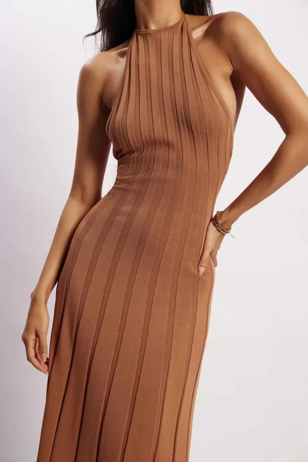 Women Meshki Dresses Adrienne Halter Neck Midi Dress 8211 Tan Women Meshki Dresses Adrienne Halter Neck Midi Dress 8211 Tan