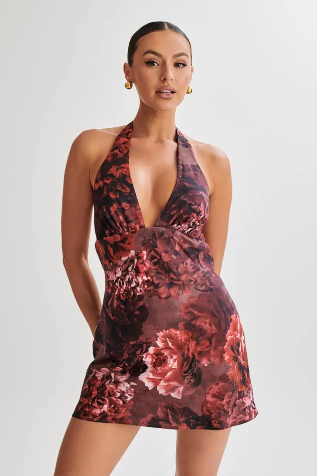 Women Meshki Dresses Aimee Halter Mini Dress 8211 Peony Print